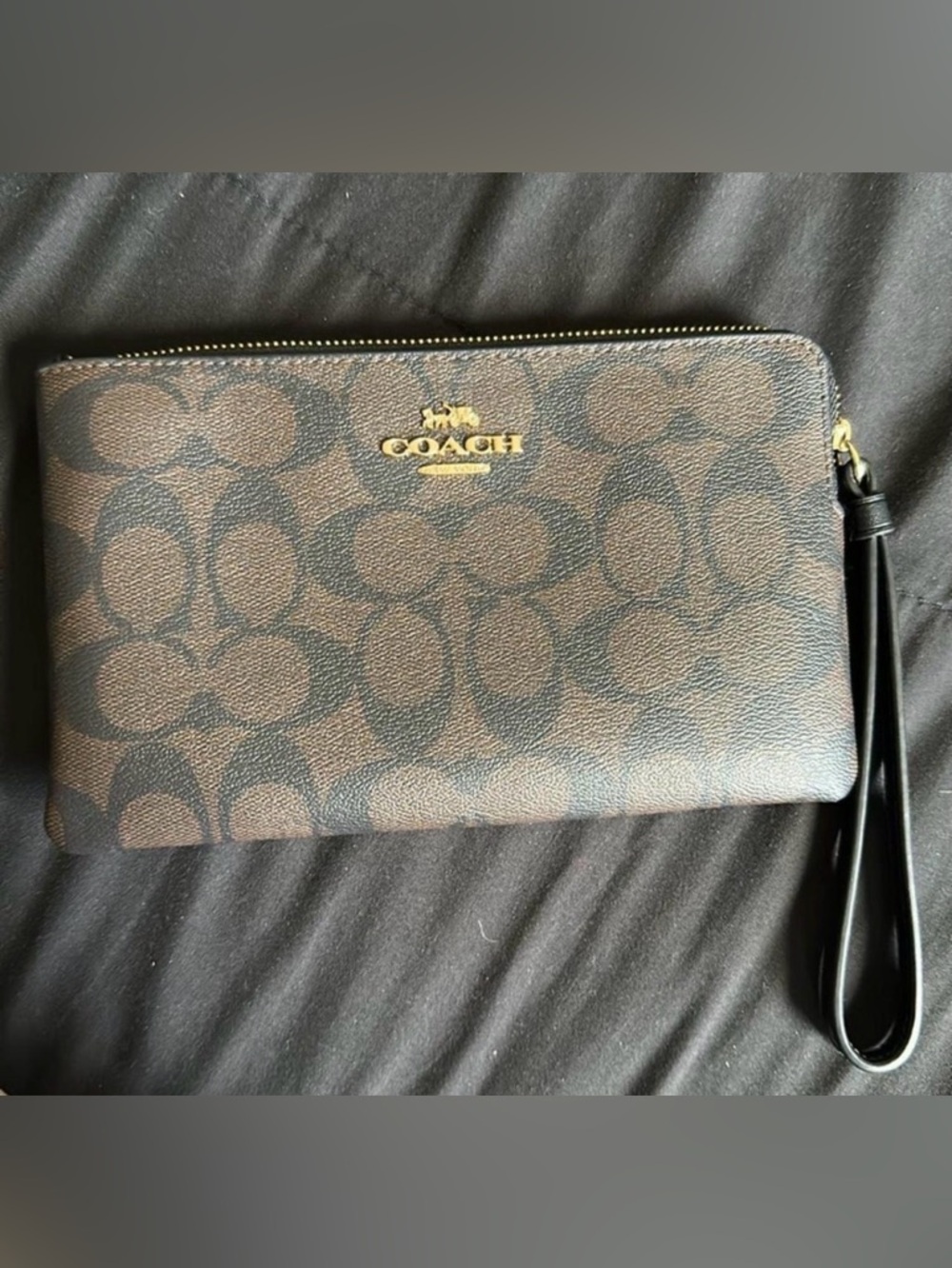 Coach Khaki Saddle Signature Corner Zip Wristlet
